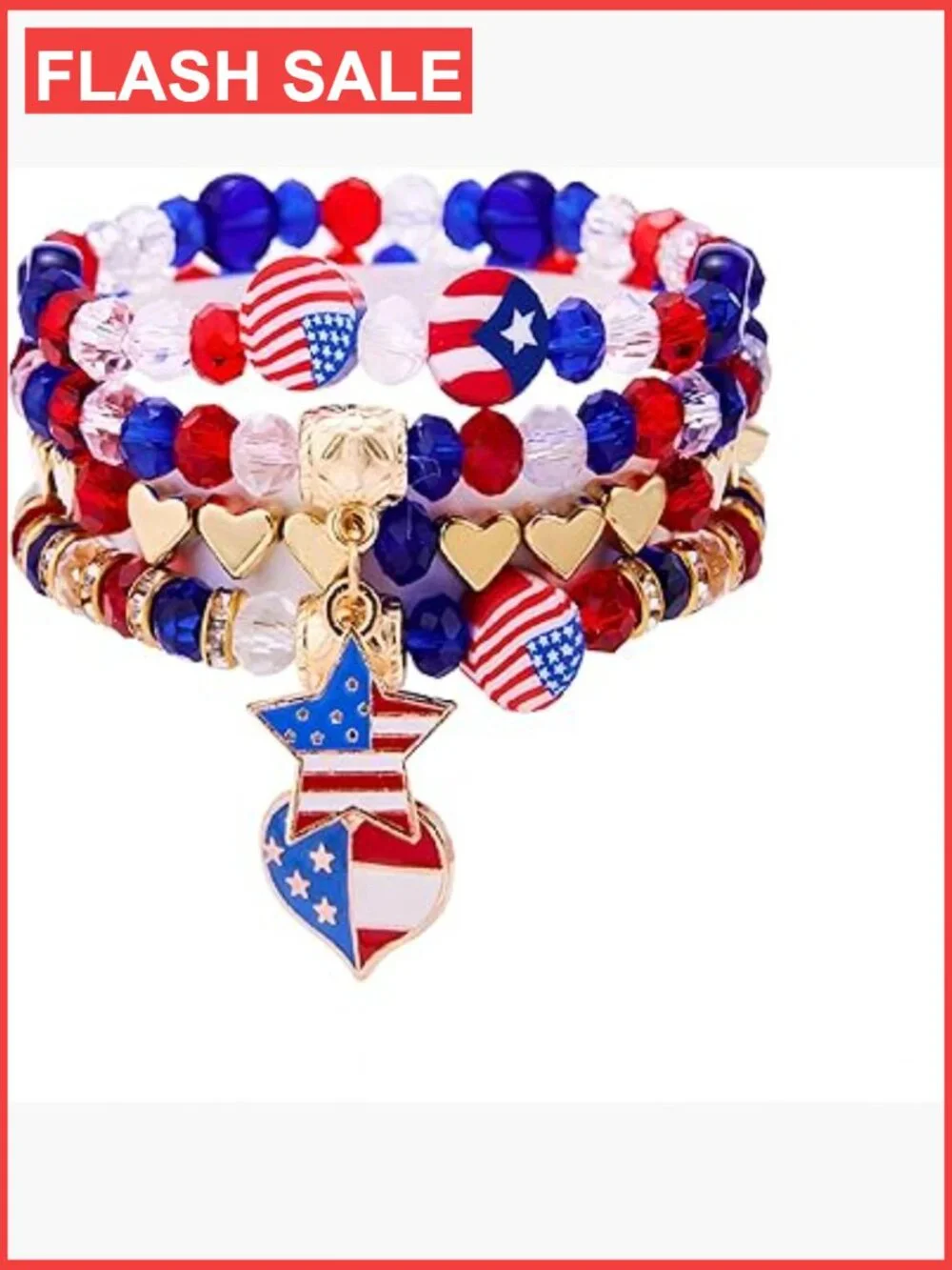 4th of July Patriotic Stretch Bracelets USA Flag Beaded 3+ Kids unisex